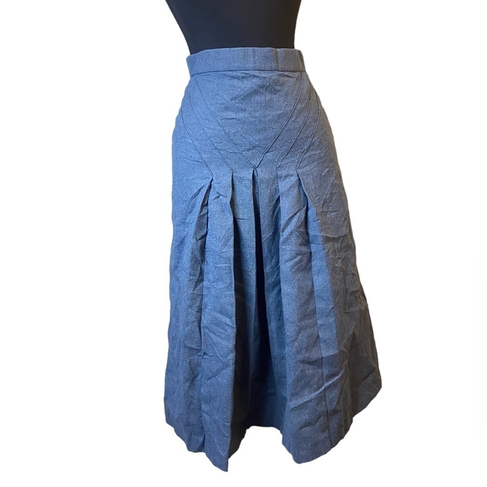 Vintage Wrangler Blue Grey Wool Pleated Skirt - Picture 6 of 14
